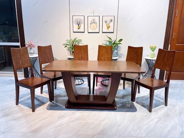 Bộ Bàn Ăn 6 Ghế Lá Sồi Màu Óc Chó BA41