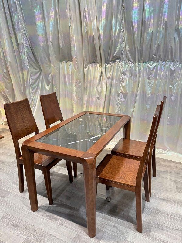 Bộ Bàn Ăn 4 Ghế Màu Óc Chó Mặt Đá BA44