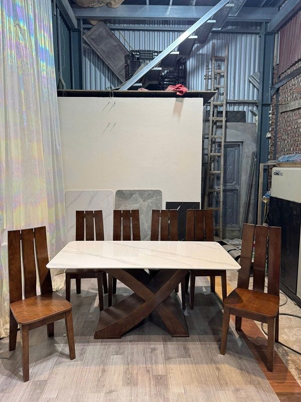 Bộ Bàn Ăn 6 Ghế Sồi Nga Bàn Đá BA15