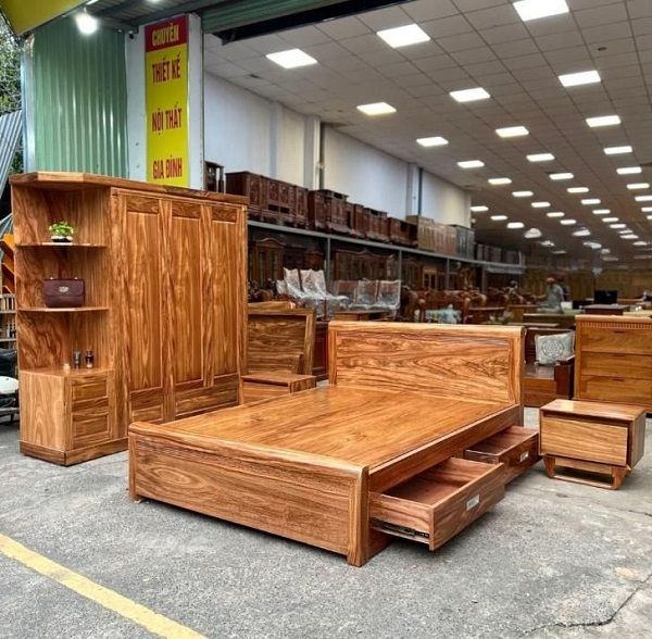 Bộ Giường Tủ 4 Món Gỗ Hương Xám CB37