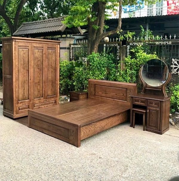 Bộ Giường Tủ 4 Món Gỗ Sồi Màu Óc Chó CB51