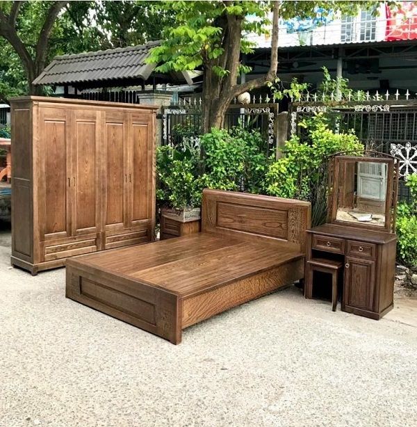 Combo Giường Tủ Gỗ Sồi Màu Óc Chó CB52