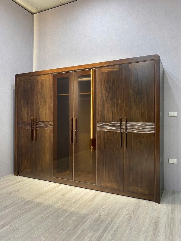 Tủ Áo 6 Cánh Kính 3 Buồng Gỗ Mun DK-T213