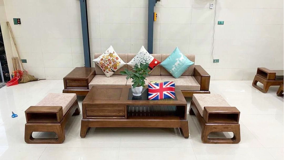 Bộ Sofa Đùi 2 Đôn Đối Gỗ Sồi Nga Màu Óc Chó DK-BG57